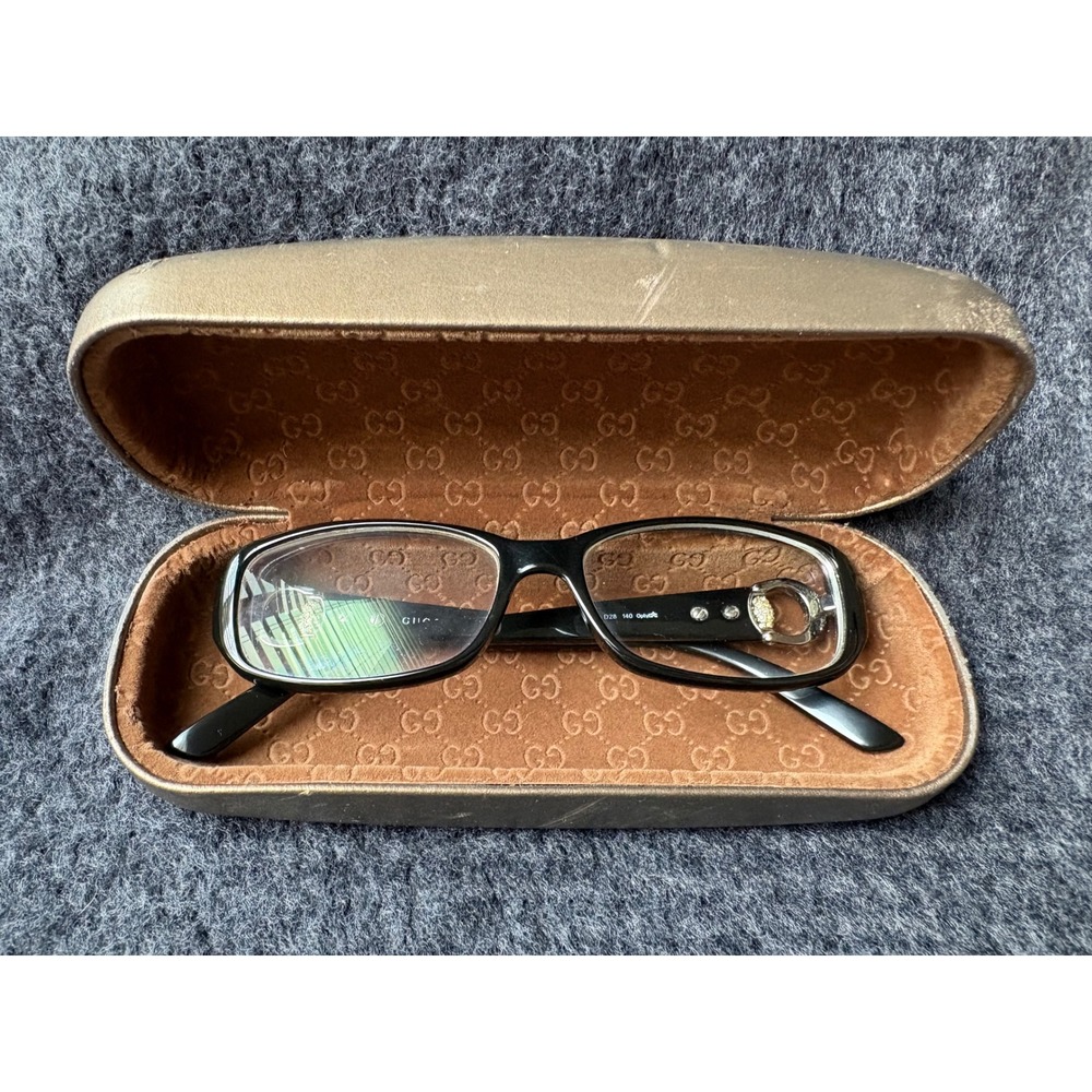Gucci Black Rectangular Eyeglasses GG 2811 D28 Gold Horsebit Detail Italy 140